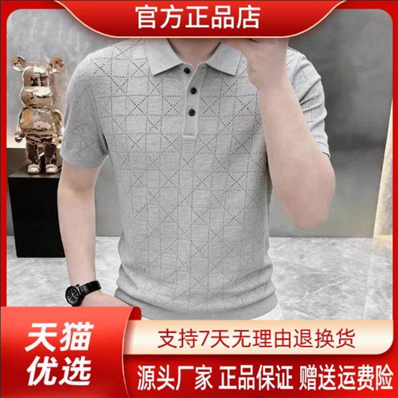 鹏然轻奢男装轻奢高档夏季男老钱风薄款针织衫翻领短袖T恤POLO衫