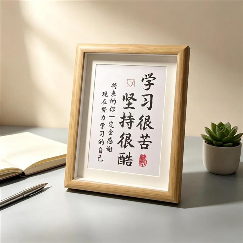 宸序生活馆1励志摆件相框摆台A4中空挂墙装裱简约风木质手作装饰