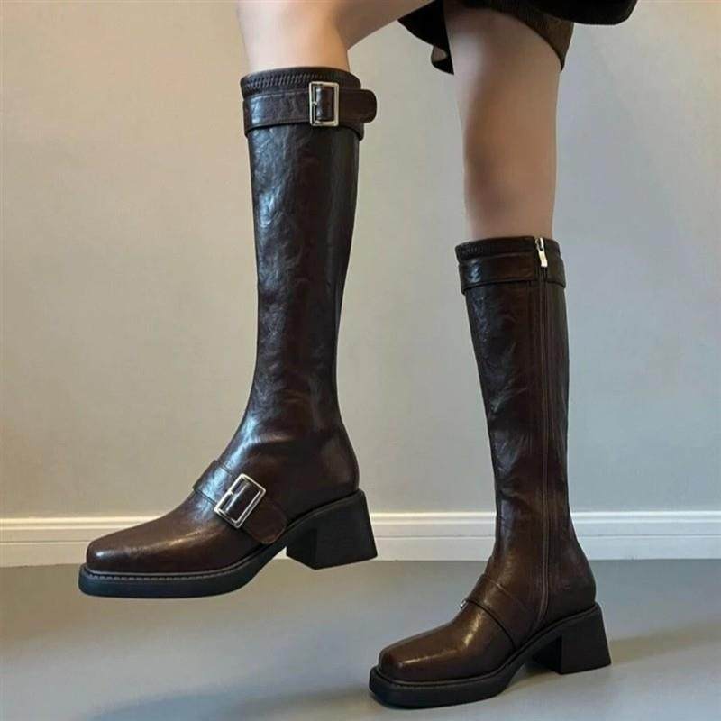 觅华轻奢女鞋企业店皮带扣橡胶软B底长筒靴细腿长靴女新h骑行靴粗,女鞋,骑士靴,淘宝优惠券,粉丝福利购,淘宝优惠卷