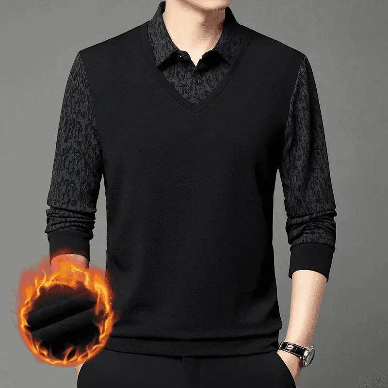 Cloud轻奢2P号店男士冬季商务休闲时尚百搭翻领假两件男装爸爸装