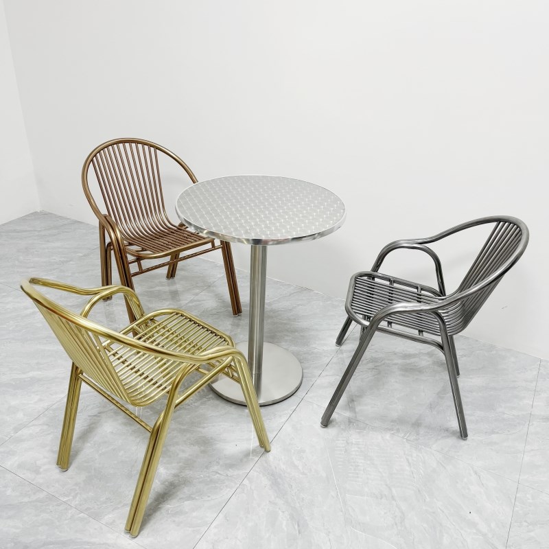 不锈钢咖啡桌奶茶店桌椅 网红ins风甜品J小吃店餐桌圆桌简约小方