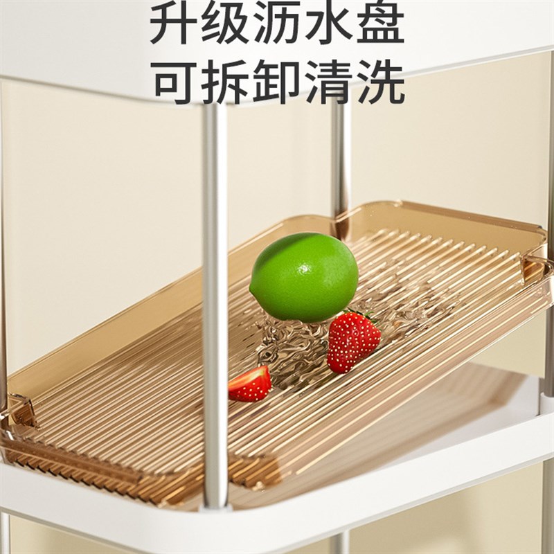 免弯腰厨房垃圾桶置物架收纳沥水干湿分离双内桶带滑X轮夹缝垃圾