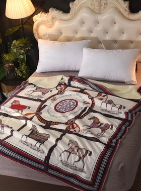 欧式轻奢橙色骏马床上沙发盖毯毛毯E 冬季加厚保暖超柔羊羔绒毯子