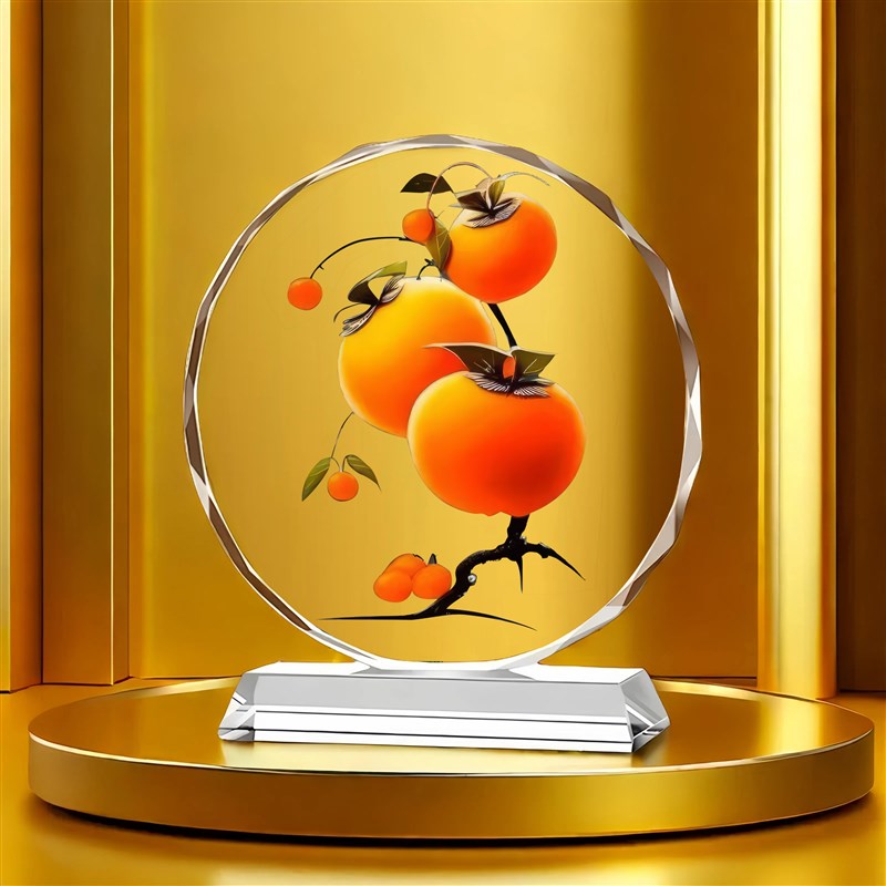 多柿子水晶摆饰柿子喜r鹊高档中式装饰桌面摆台家居乔迁礼物摆台