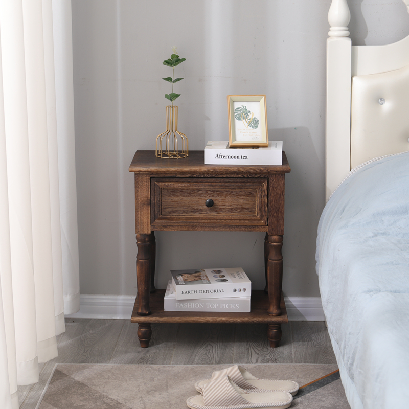 床头柜小型美式实木胡桃色现代简约卧室边K柜多功能收纳储物夹缝