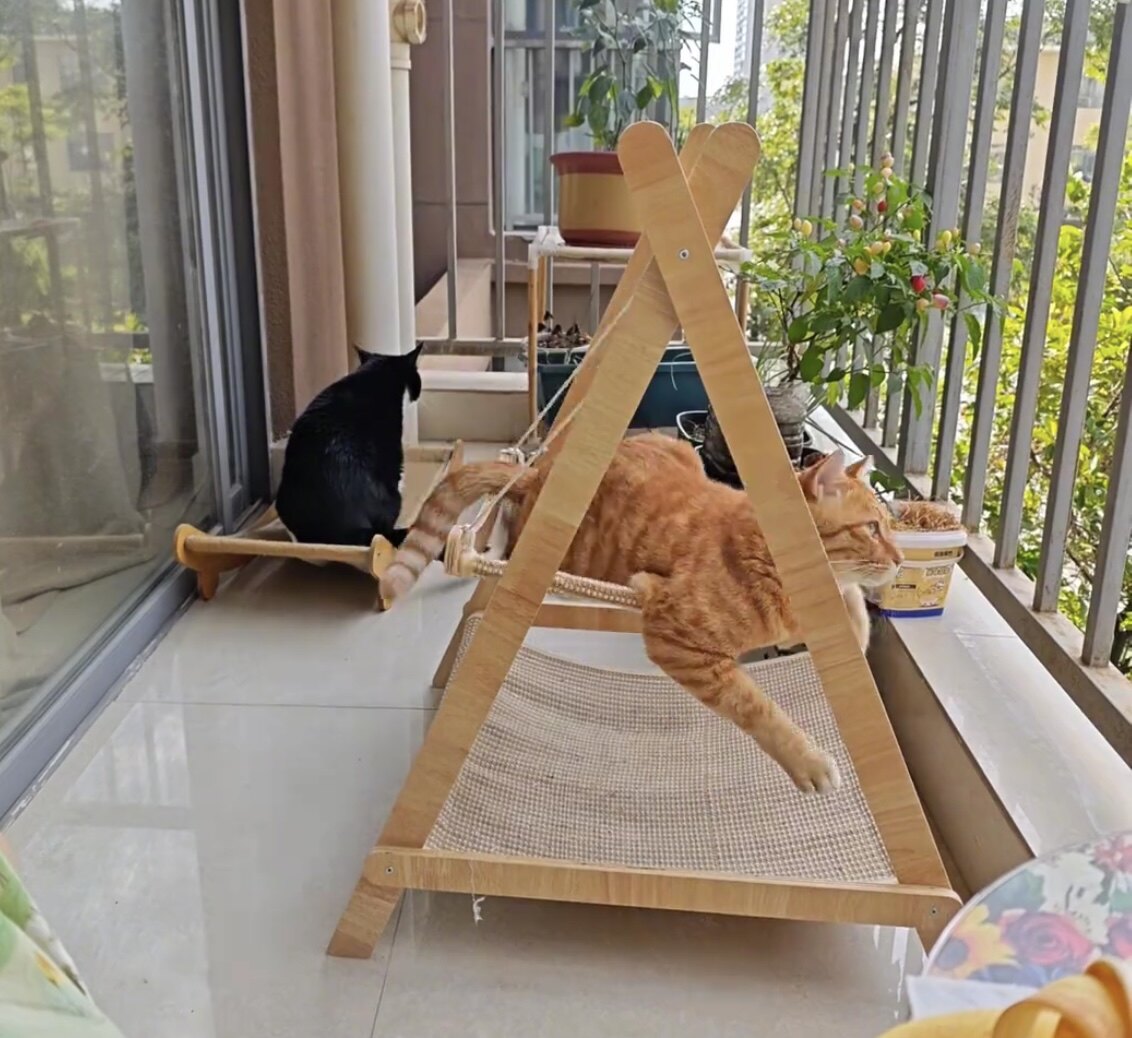 夏季猫咪可摇篮秋千四季窝悬挂式通用吊床家用猫木质双层宠物拆洗