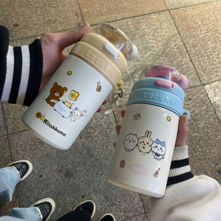 新款小熊保温杯可爱迷你不锈钢双饮水杯带锁吸管大容量学生杯子