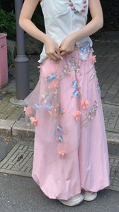 女装面料网纱绣花立体花朵礼服窗帘配饰新款粉黑红色毛球贴花裙子