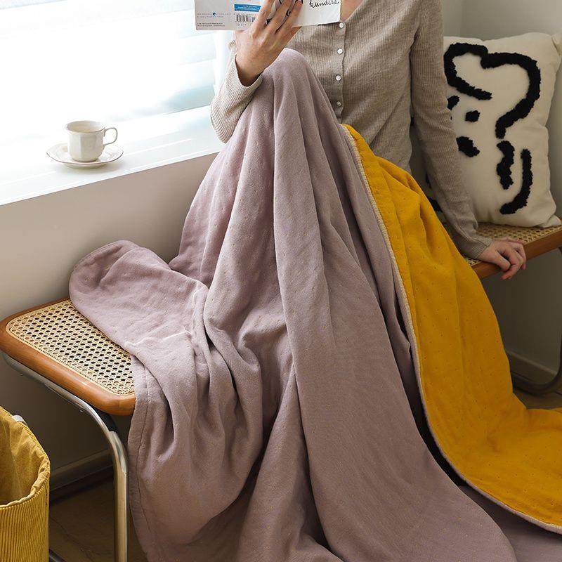 素色面纯棉纱全布四层柔双软单双人毛被盖毯夏巾凉被成人棉睡HXY