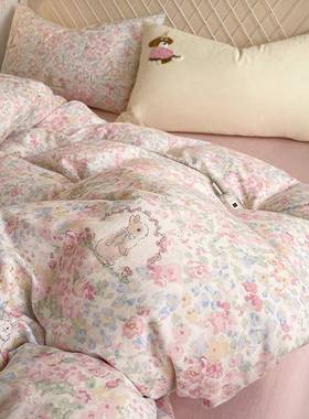 A类全笠棉双层纱0四件套1巾0纯棉被套毛绣床上用品床床单人三YVE