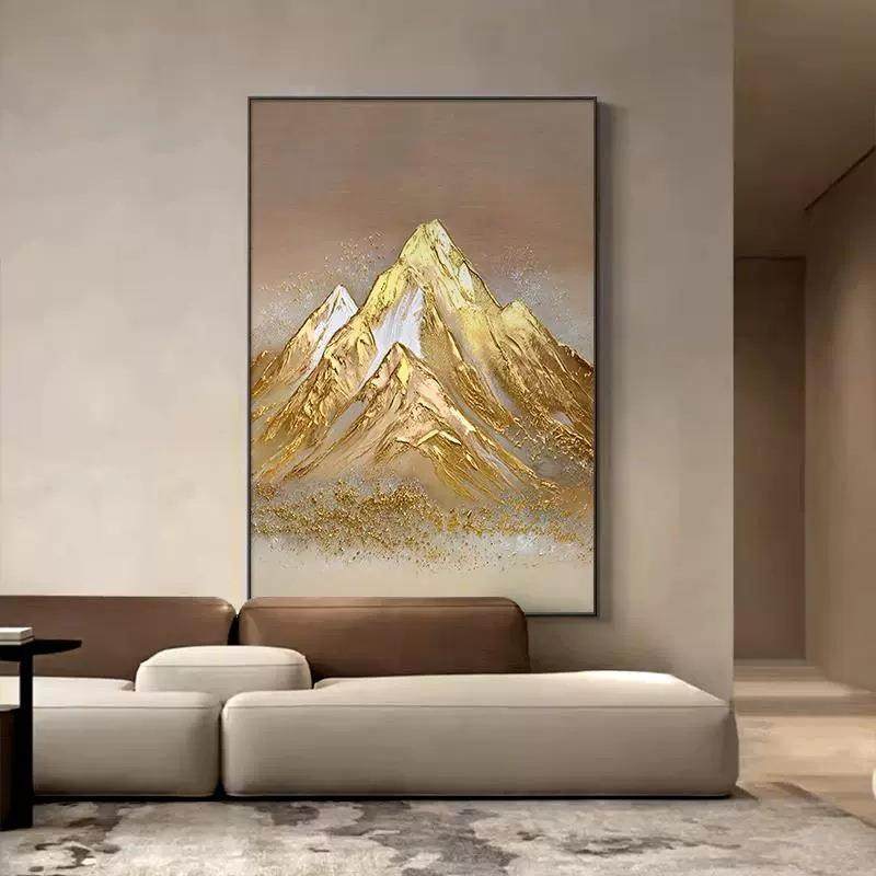 纯手绘日照画金山挂彩绘大芬油户画玄GFS关装画金饰箔入门走廊过