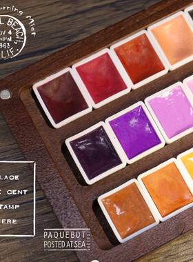 诗色彩水2彩颜料ml胡桃木24色珠ERW光盒纯色水手工固体颜料绘画分