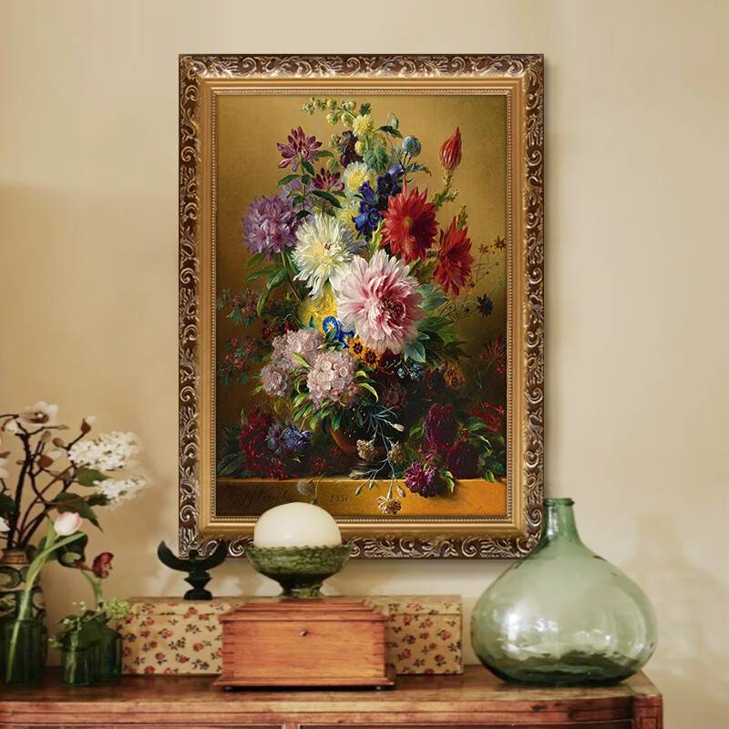 林格印象世界名画欧式牡丹花油画酒店别墅餐厅玄关装饰画花开富贵图片