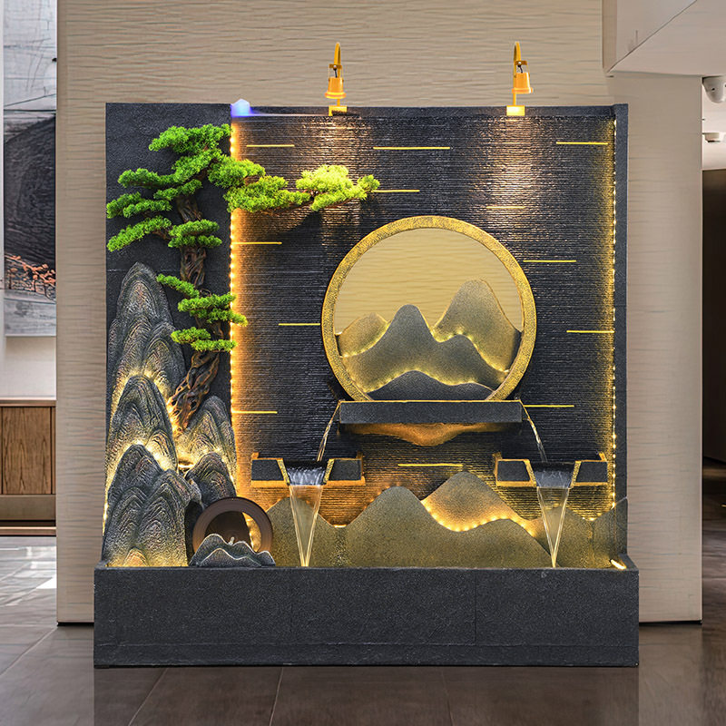 水幕墙流水摆件公司酒店屏风隔断招财风水轮户外庭院假山喷泉景观