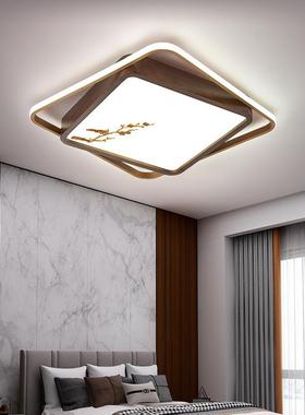 新中式胡桃木色长方形书DOY客厅led吸顶灯实木超约薄简卧3室房灯8