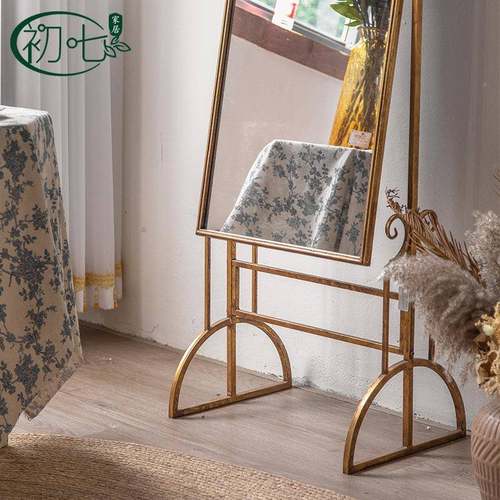 法式仿茶古铜镜入户围落地镜餐厅A2638氛艺感拍照镜子卧室客厅铁