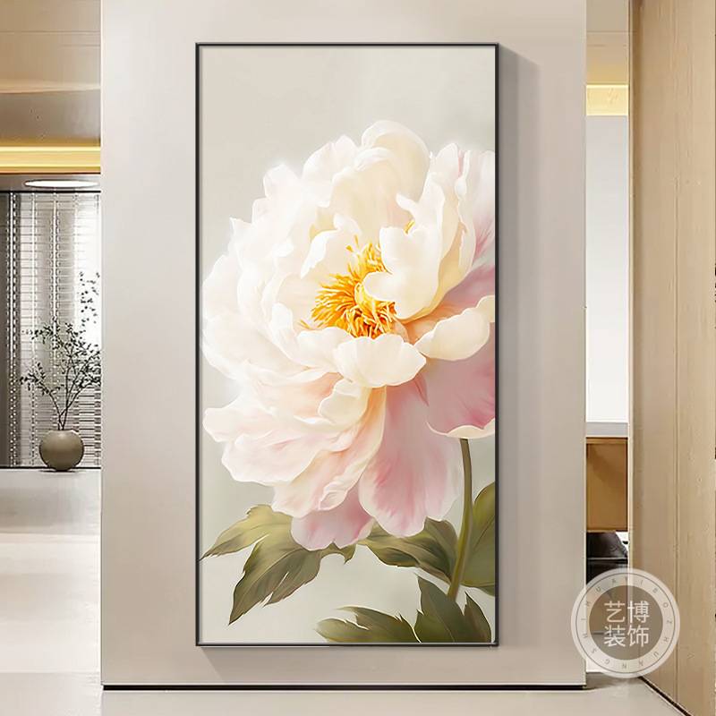 花开富贵牡丹挂画入户玄关装饰画花卉现代简约大气客厅走廊墙壁画图片