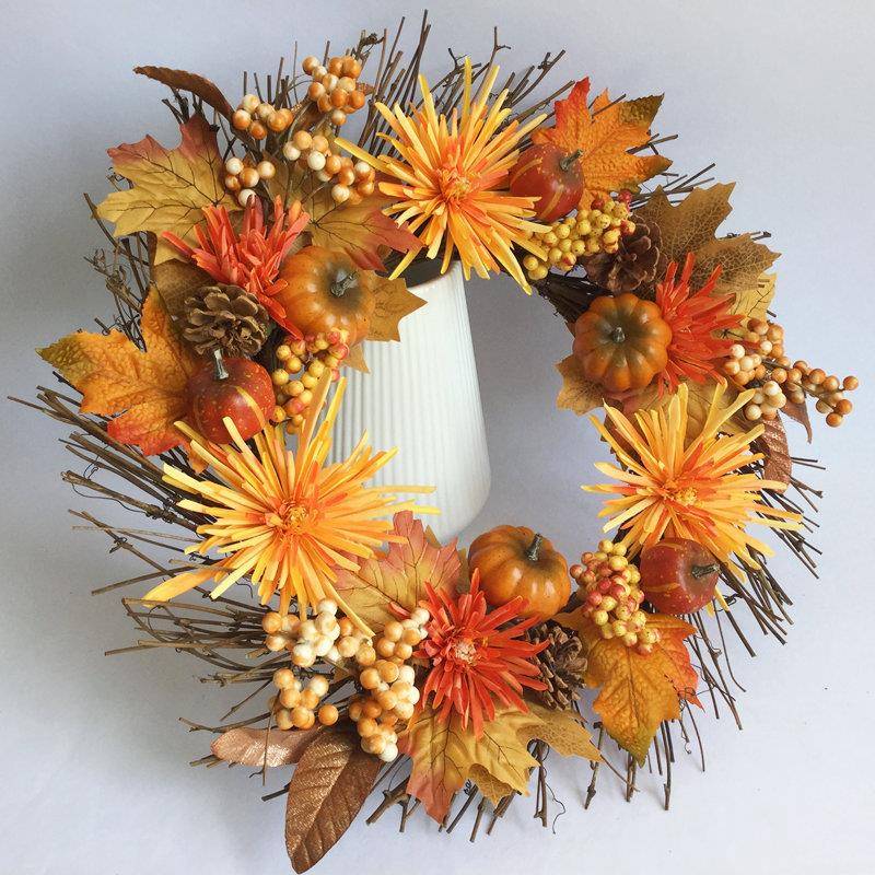 秋收色花万圣节花圈秋丰收节菊花瓜感恩南节装饰花JR1171环环