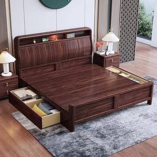 储式 202新款 新中乌YWJ金5木实木床1米8双人床1米5排骨法架床架式