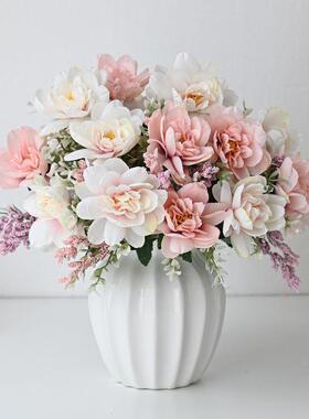 仿真玫瑰花束假盆花干客花厅摆YCI设餐桌栽插花塑料花绢艺花摆件