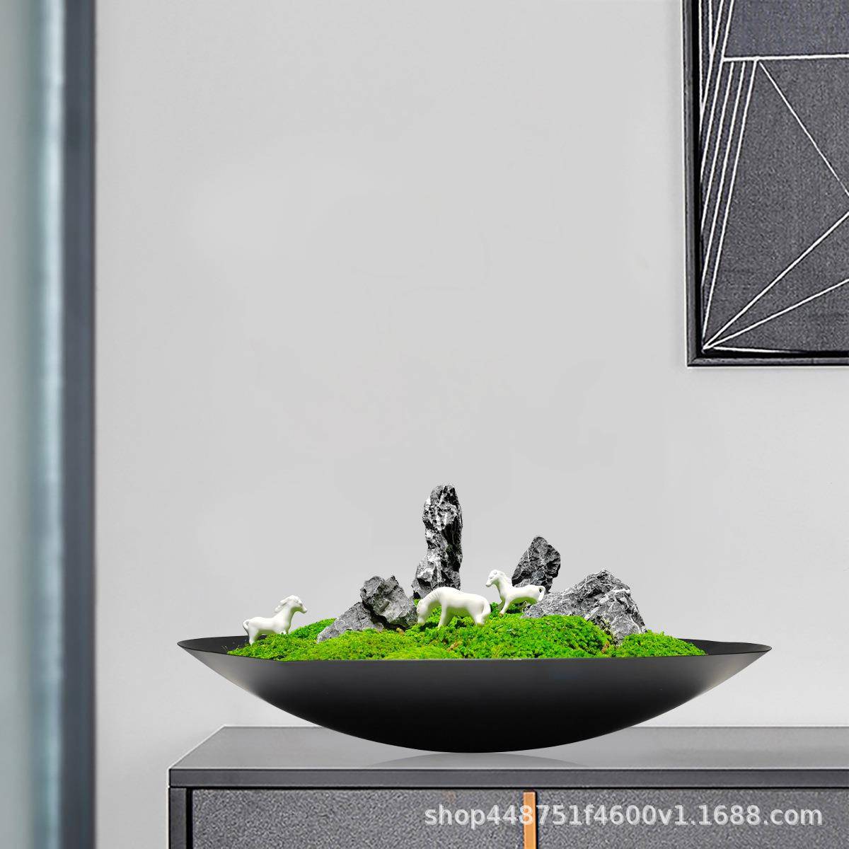 新1111中堂式永生苔藓盆景店大餐桌几仿真绿植酒花艺洽谈桌装茶饰