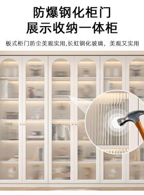 7书柜带玻璃门展示柜F77559S7子奶油风定制W体墙到顶一书架落地整