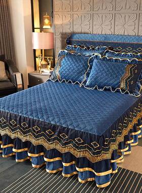 夹兰棉水晶绒床蕾件丝四套保暖法绒QH200051床罩加裙厚珊瑚绒被套