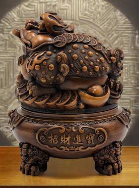 办蟾厂家销摆件直公室客厅玄关装饰品仿木FHE纹工艺开业蟾金蜍