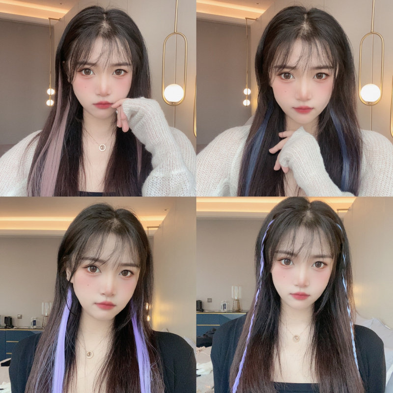 直发片彩色接发中长仿真一片式自然隐形无痕挑染发片多巴胺