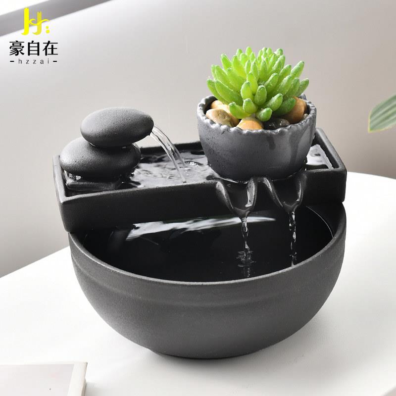 陶瓷循环流水摆件现代简约喷泉居家客厅电视柜茶桌小型桌面装饰品
