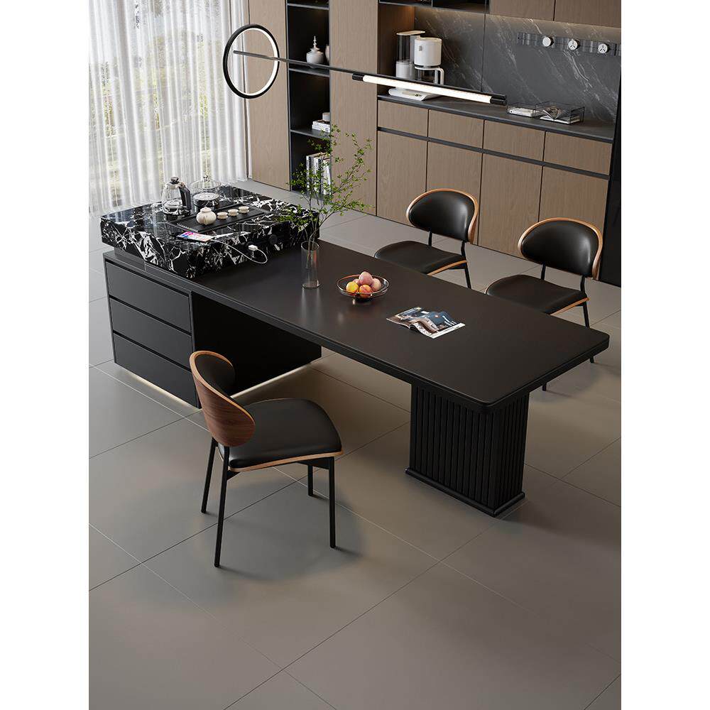 意式岩板岛台餐桌一体可伸缩中岛台小户型家用吧台桌轻奢客厅饭桌