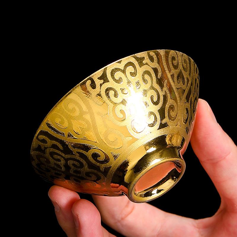 鎏金盏建盏茶杯陶瓷纯银主人杯单杯个人专用纯金斗笠杯金水杯茶盏