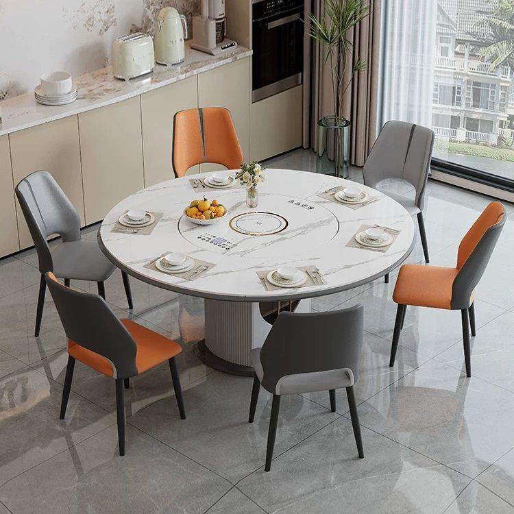现代简约岩板餐桌椅轻奢家用内嵌暖菜盘伸缩折叠方可变圆形饭桌,住宅家具,岩板餐桌,淘宝优惠券,粉丝福利购,淘宝优惠卷