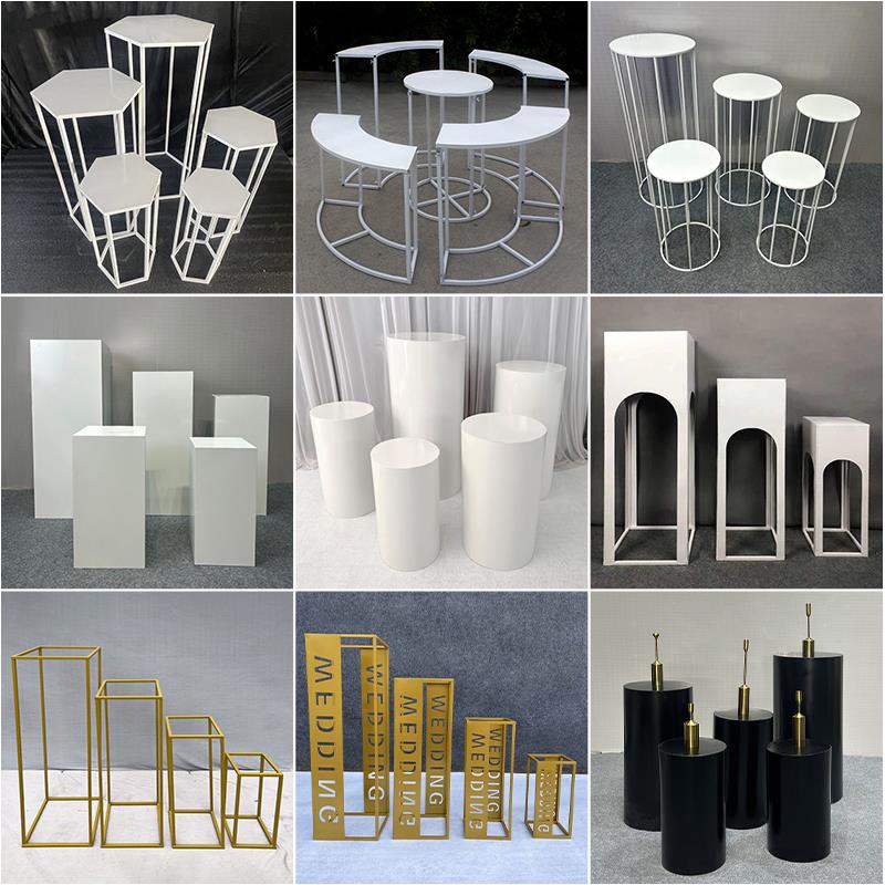 新款婚庆道具甜品台订婚宴罗马柱摆件几何路长方形铁艺婚礼堂路引