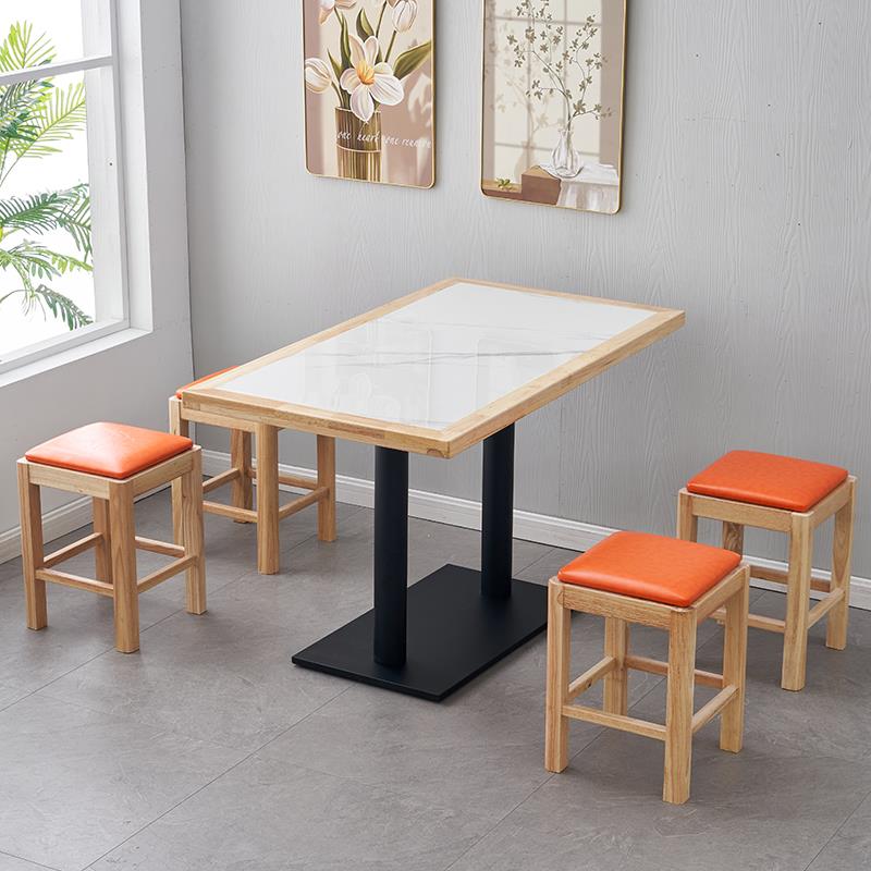 网红商用实木岩板餐桌快餐店桌椅面 面馆火锅店卡座桌椅组合沙县