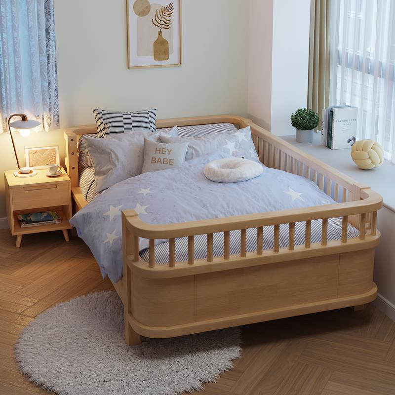 儿童实木床带护栏防摔男孩拼接床单人1.2米1.5米女孩公主床婴儿床