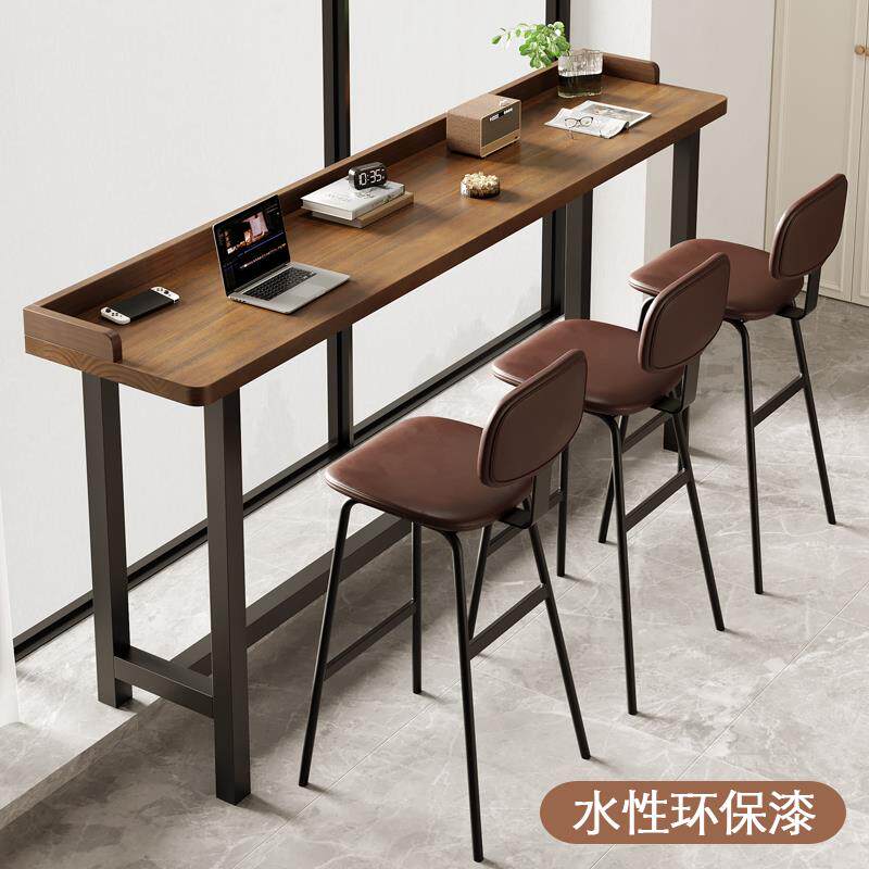阳台吧台桌家用简约实木长条桌靠窗窄桌高低脚长桌子靠墙高脚桌椅