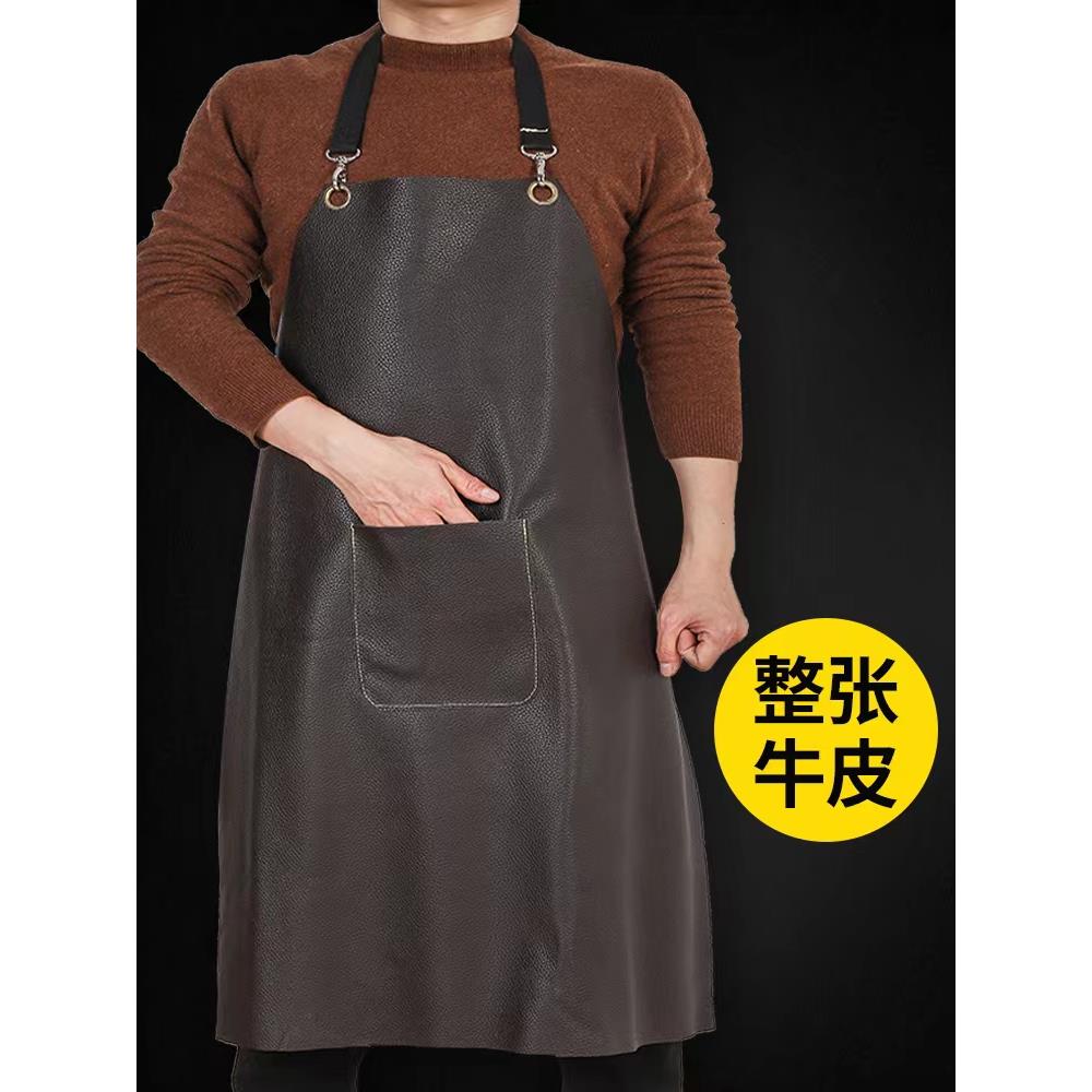 整张牛皮围裙电焊专用焊工防护服柔软防烫厨房工作深棕色劳保围裙