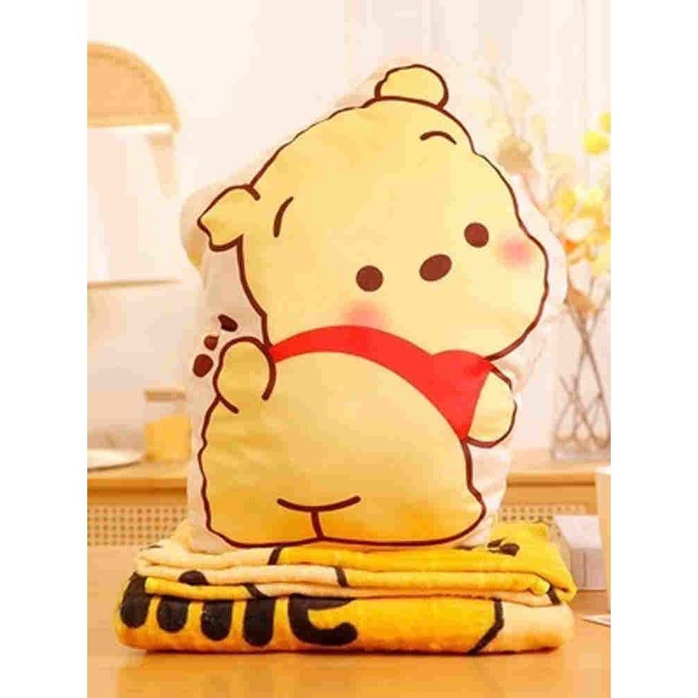 可爱噗噗卡通小熊抱枕休闲毯二合一两用午睡空调毯车载靠垫毛毯