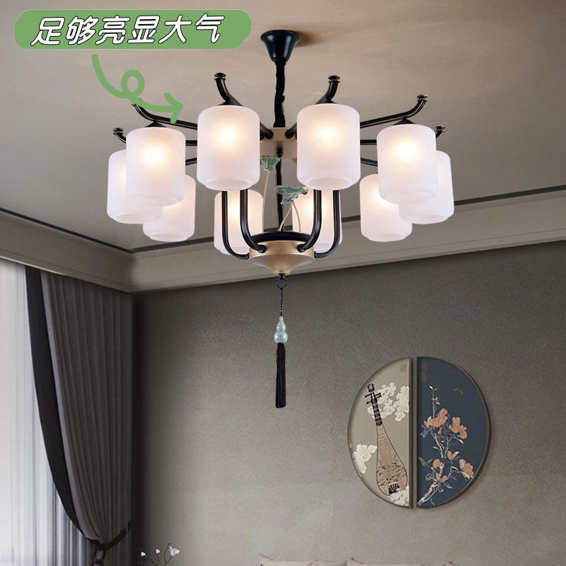 s%中式吊灯客厅灯简约现代大气荷花中国风茶室灯包厢餐厅中山灯具