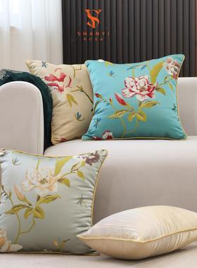 SY 新中式提花沙发抱枕客厅靠垫实木椅子靠枕茶桌腰靠轻奢包边