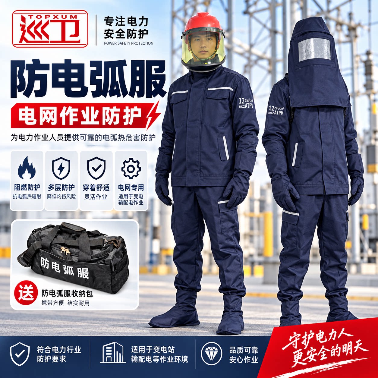 12Cal防电弧服套装 本质阻燃 电力安全防护服 劳保工作服