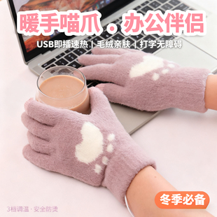 针织毛绒USB电加热双面发热恒温手套冬季 护理 居家保暖防寒男女式
