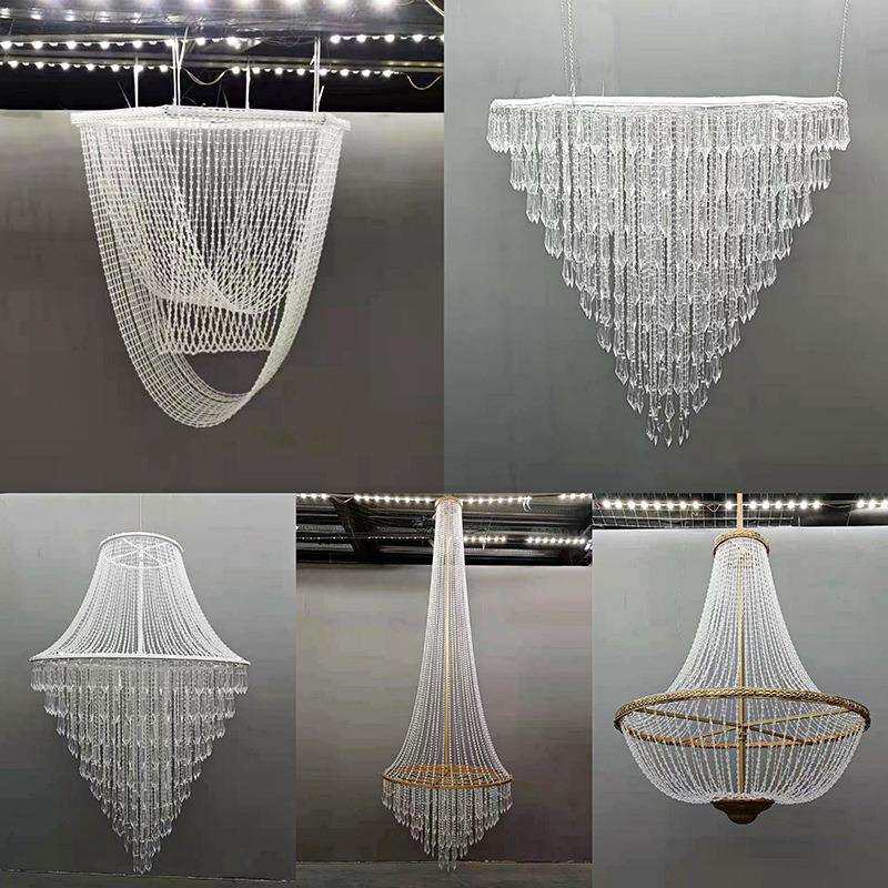 新品亚克力水晶珠帘吊灯婚庆酒店宴会厅吊顶弧形珠链挂件舞台布置