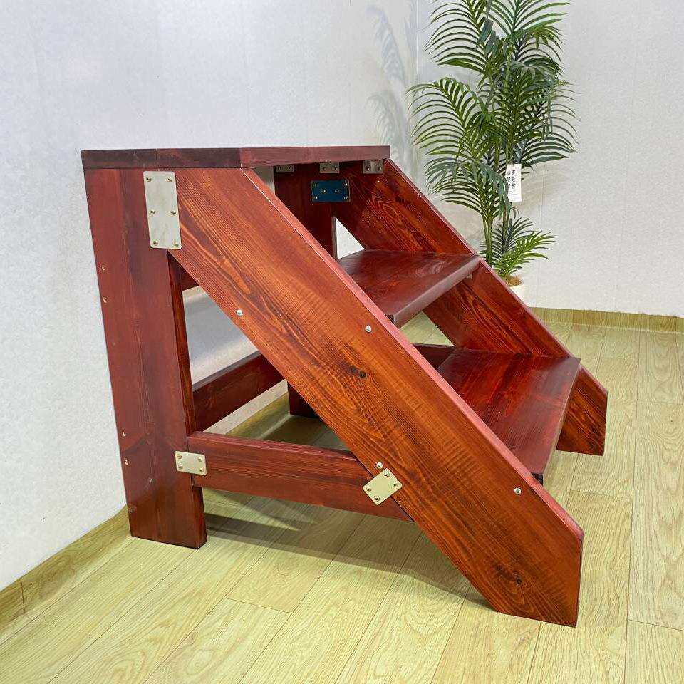 楼梯实木登高梯舞台梯阳台家用置物架木质多功能登高梯凳木梯