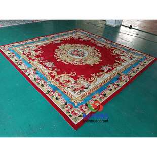 新西兰进口羊毛红色欧式田园圆形客厅茶几地毯别墅餐厅书桌垫