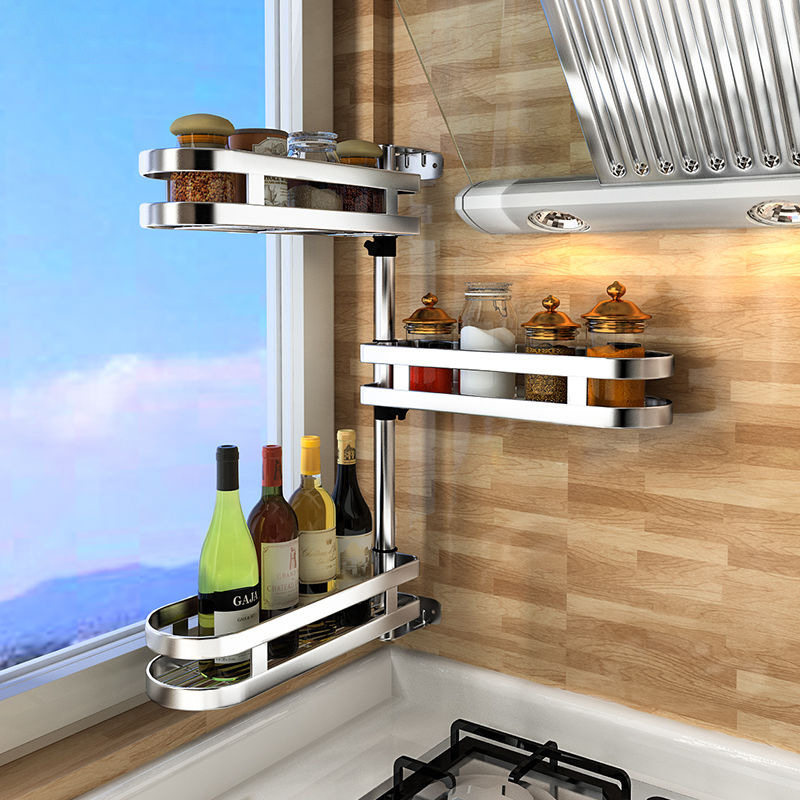 304不锈钢转角旋转调料架厨房浴室置物架壁挂免打孔多功能收纳架
