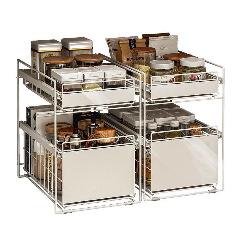 水槽下抽拉式置物架白钢橱柜架子厨房调料多层浴室柜厨柜收纳内置