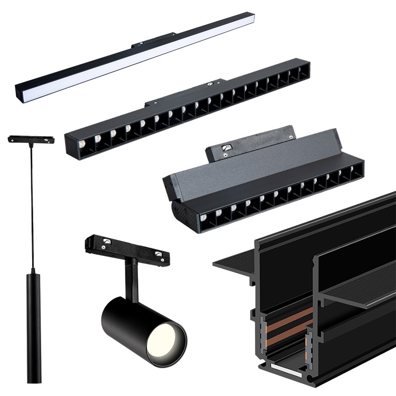 磁吸轨道灯嵌入式无主灯客厅照明C泛光灯组合套餐预埋磁吸灯格栅