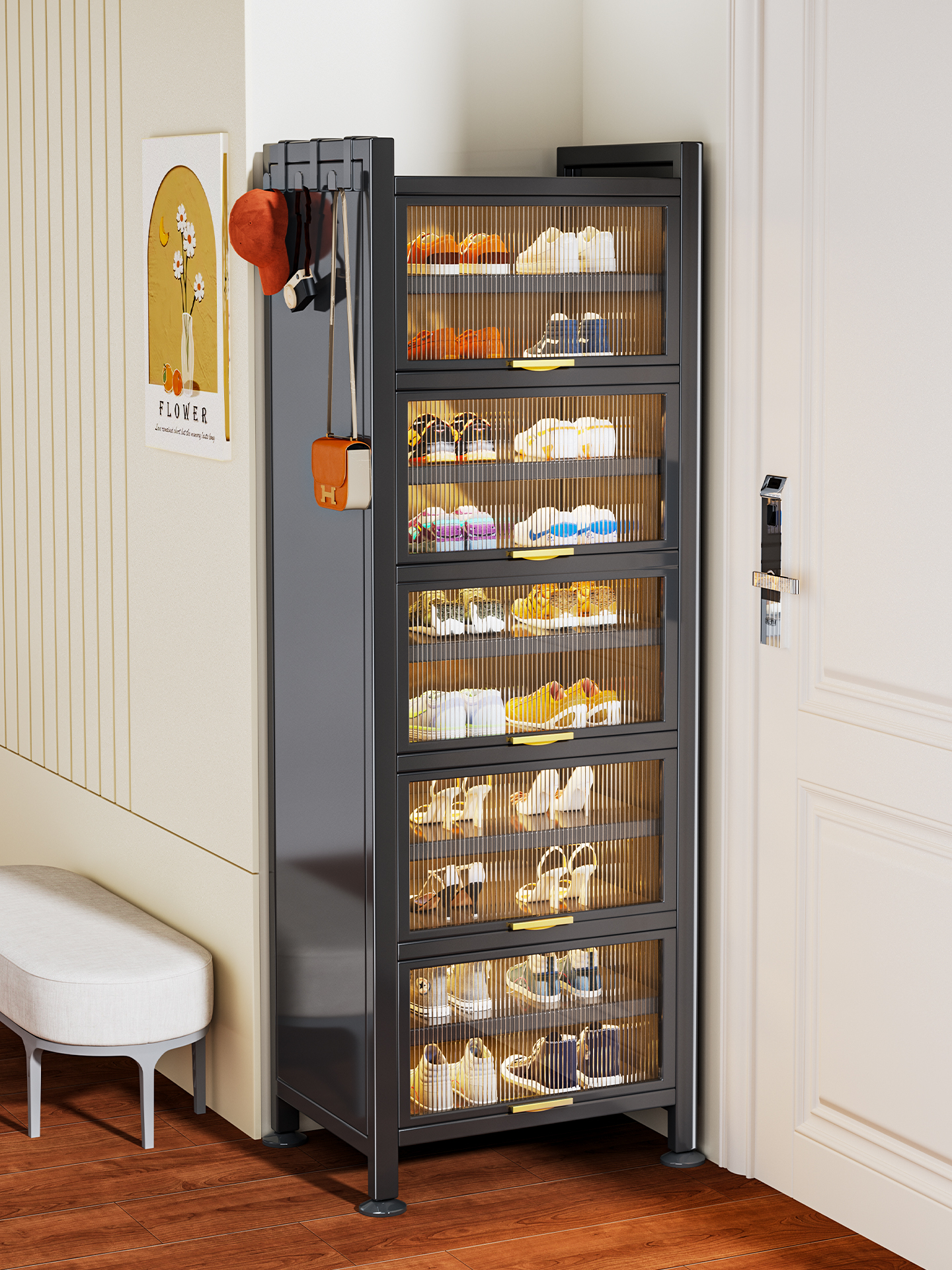 钢制鞋柜门口多层玄关柜落地收纳柜防尘入户夹缝窄柜2025新款鞋架